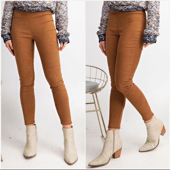 Camel High Rise Suede Skinny Pants - Picture 1 of 3